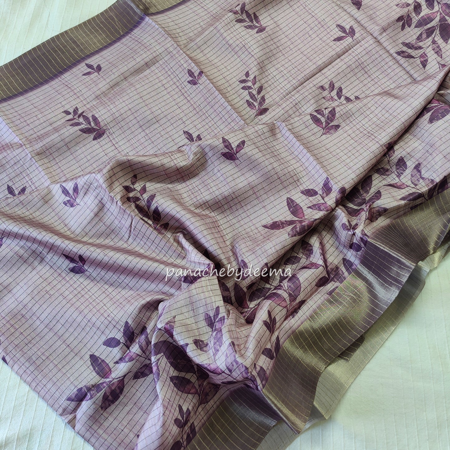 Semi silk saree with golden zari stripes | Purple | HL3