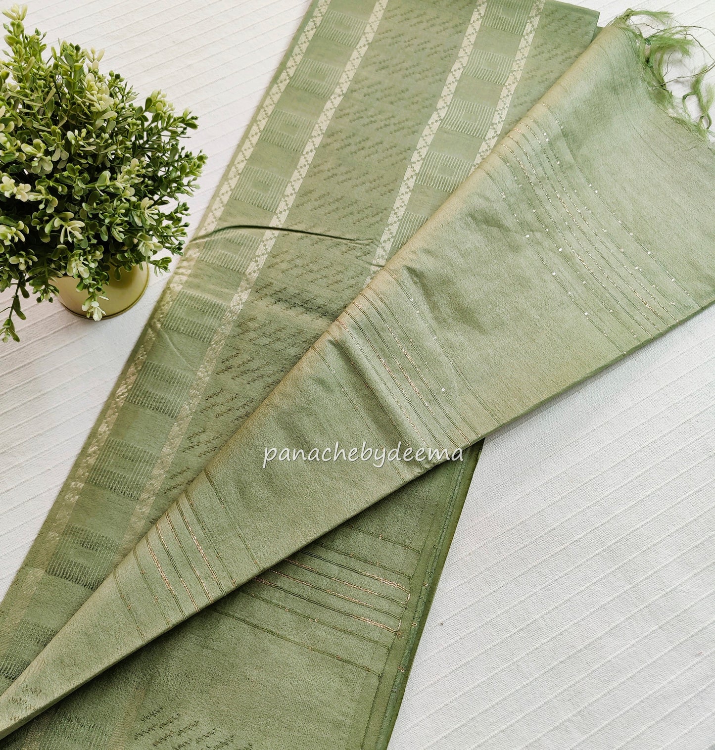 Semi tussar saree with Silver zari weaving | Green D10