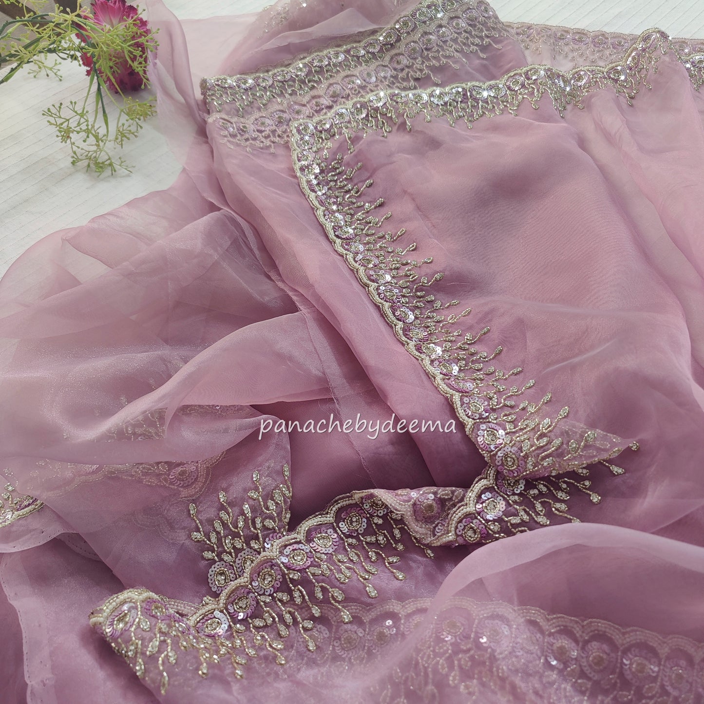 Organza saree with heavy handwork| Pastel pink | TS4