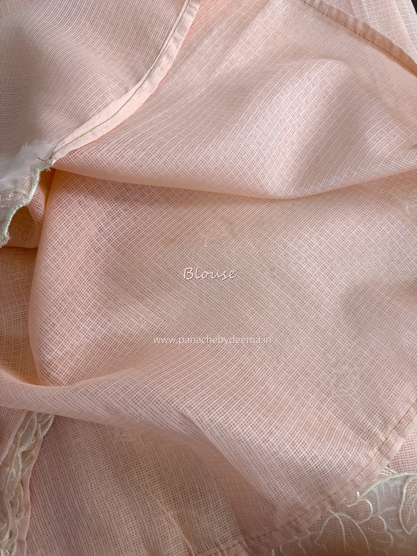 Silky Kota saree with applique work and scalloped borders | Peach | AK3
