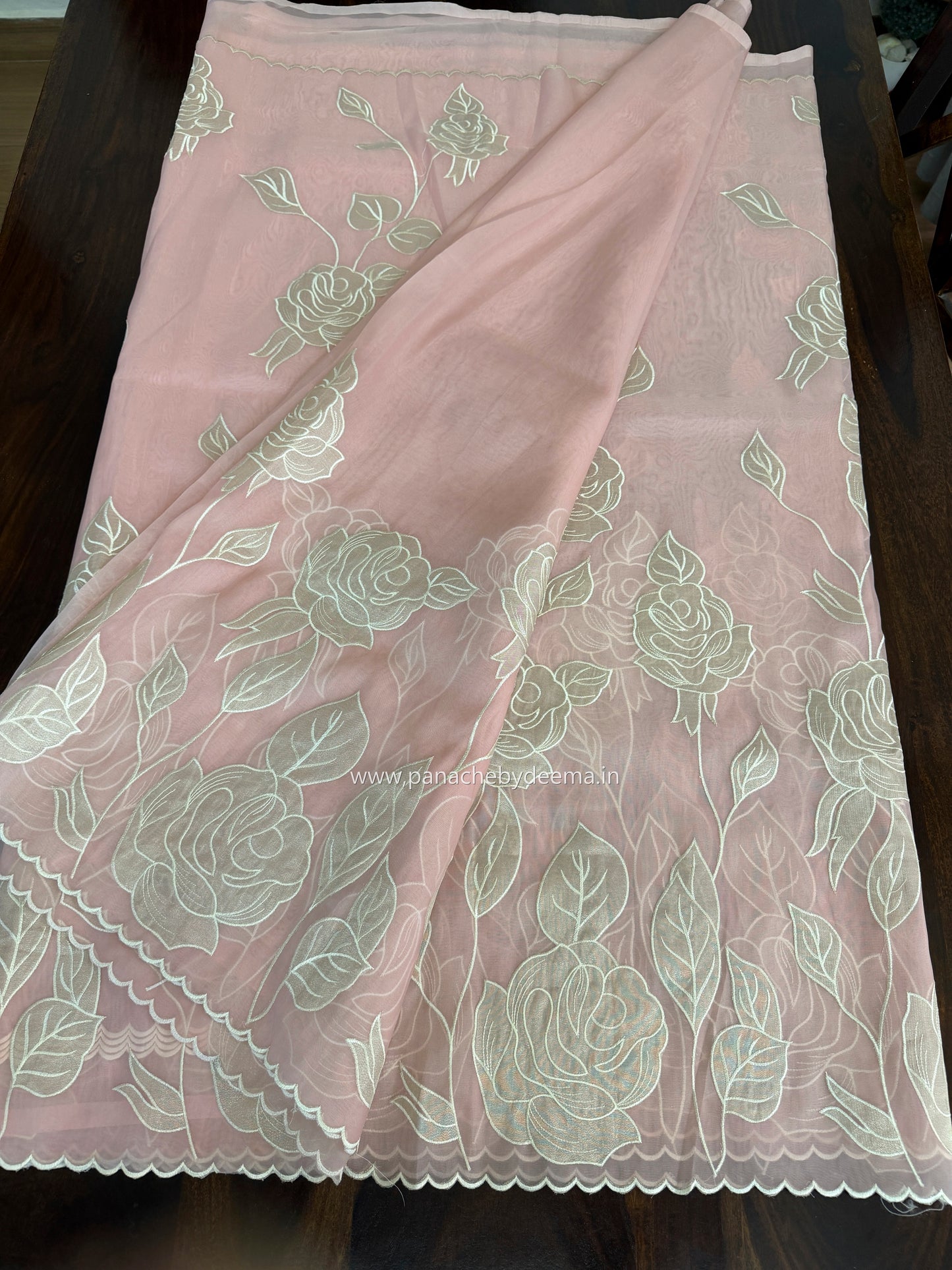 Soft Organza saree with tissue applique work and embroidery | Pink | AT2