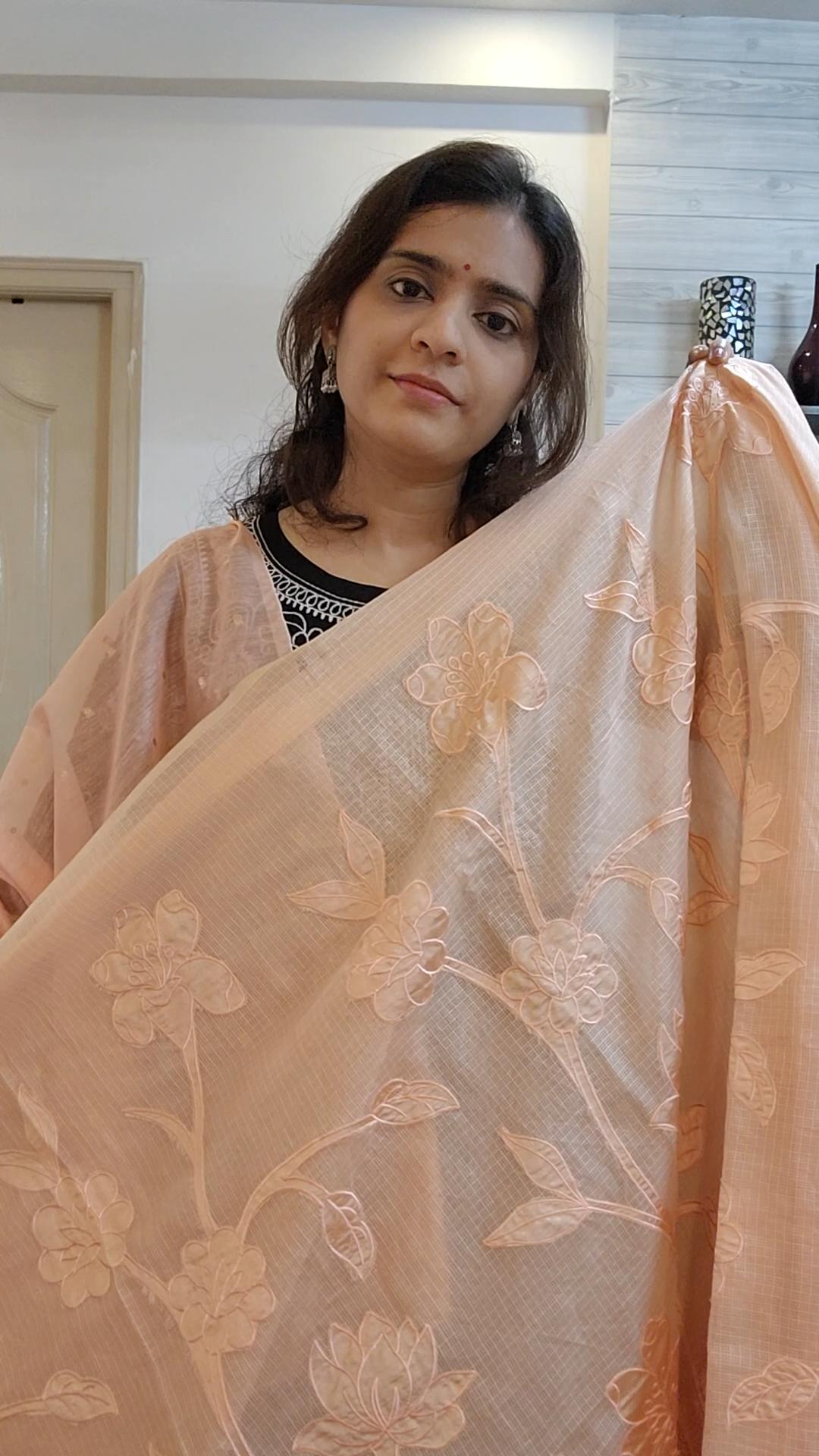 Silky Kota saree with tissue applique | Peach| KAP9