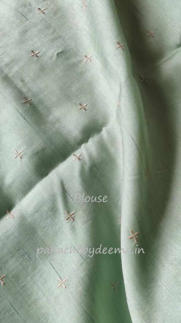 Beautiful semi tussar saree cut work border | Pastel green | CT114