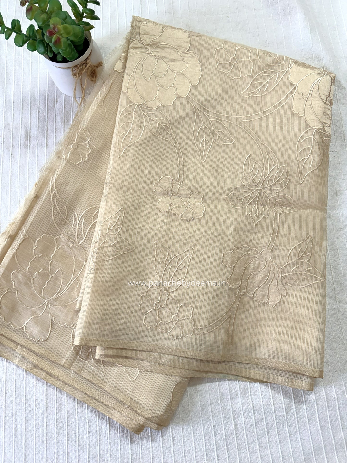 (Available on prebooking whatsapp 8296837556)Silky Kota saree with applique work| Light chikku shade| KAP12