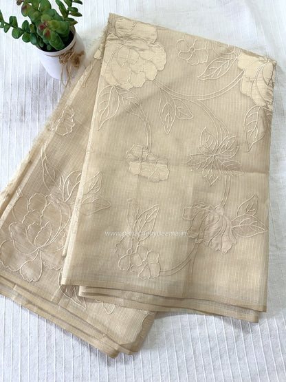 (Available on prebooking whatsapp 8296837556)Silky Kota saree with applique work| Light chikku shade| KAP12