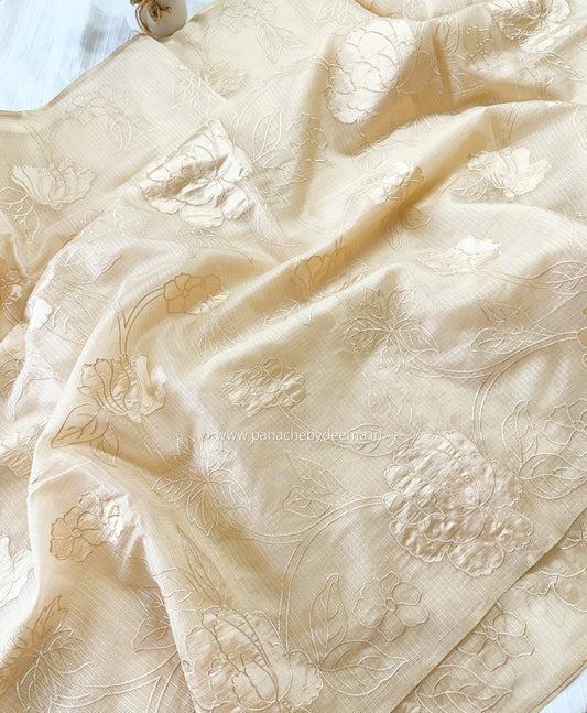 (Available on prebooking whatsapp 8296837556)Silky Kota saree with applique work| Light chikku shade| KAP12