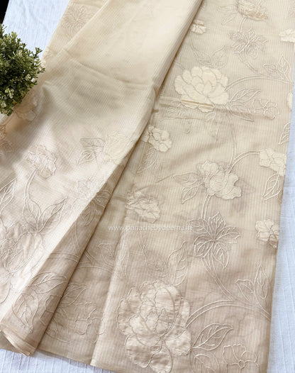 (Available on prebooking whatsapp 8296837556)Silky Kota saree with applique work| Light chikku shade| KAP12