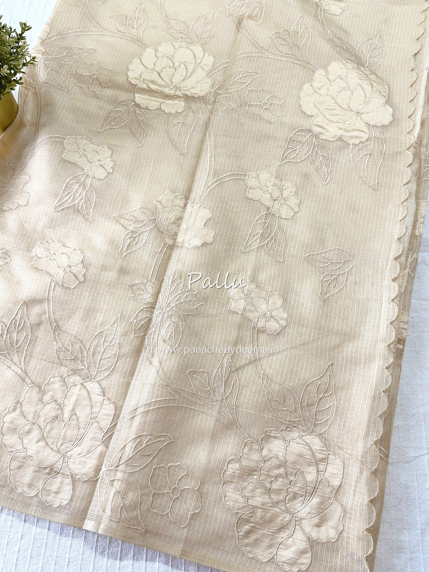 (Available on prebooking whatsapp 8296837556)Silky Kota saree with applique work| Light chikku shade| KAP12