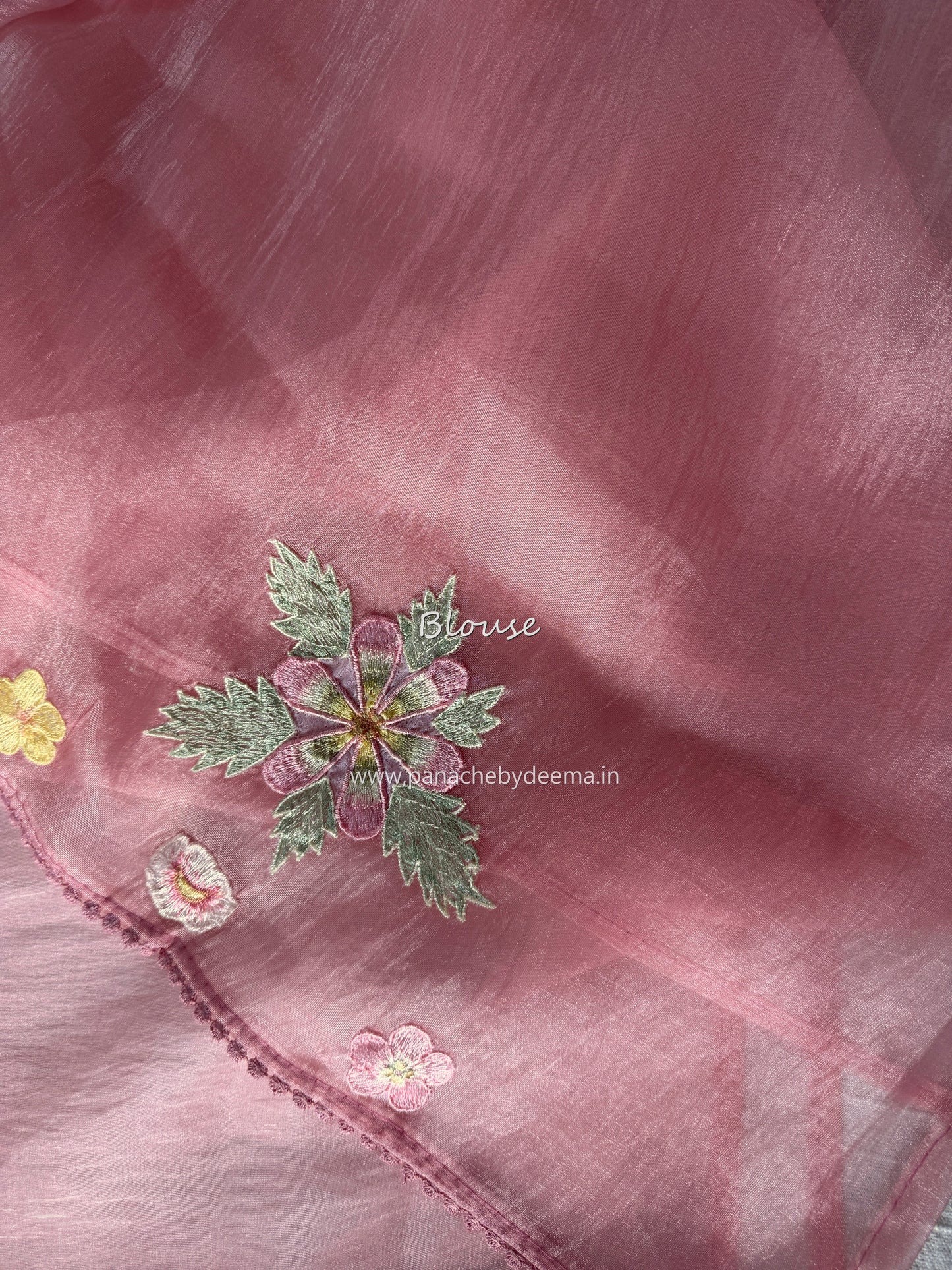 Tissue Organza saree with 3D applique work and lace detailed borders| Peach | BA2