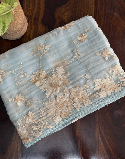 Tissue Organza saree with embroidery |Blue | E2