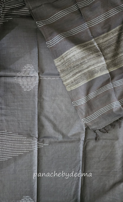 Bamboo butta saree | Brownish grey| BB3