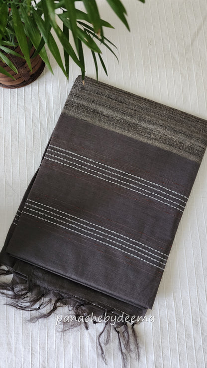 Bamboo butta saree | Brownish grey| BB3
