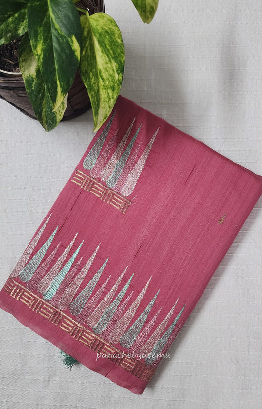 Look festive ready in this premium semi raw silk designer saree with beautiful embroidery | Light pink | P10