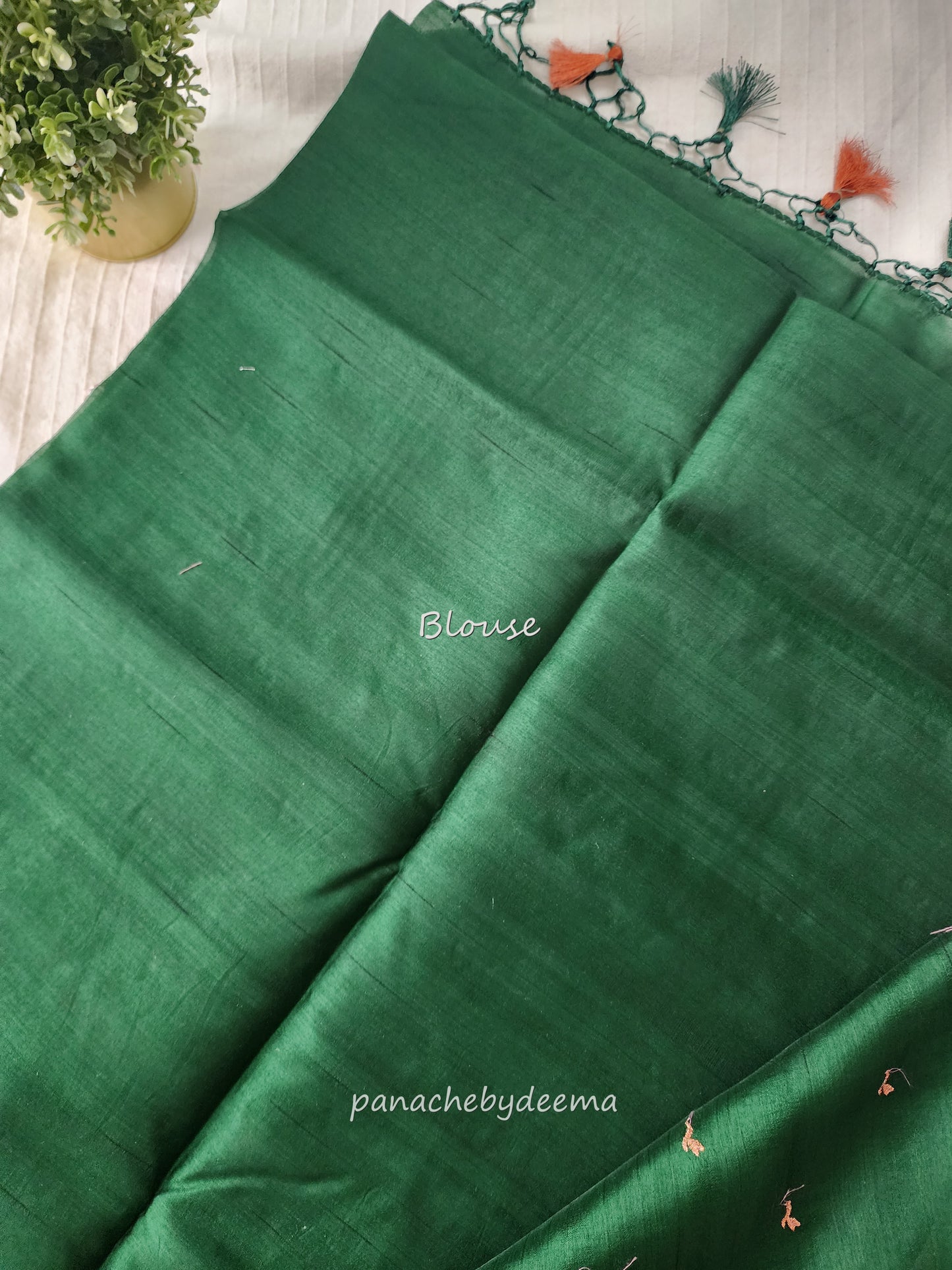 Look festive ready in this premium semi raw silk designer saree with beautiful copper zari embroidery | Dark Green | P17