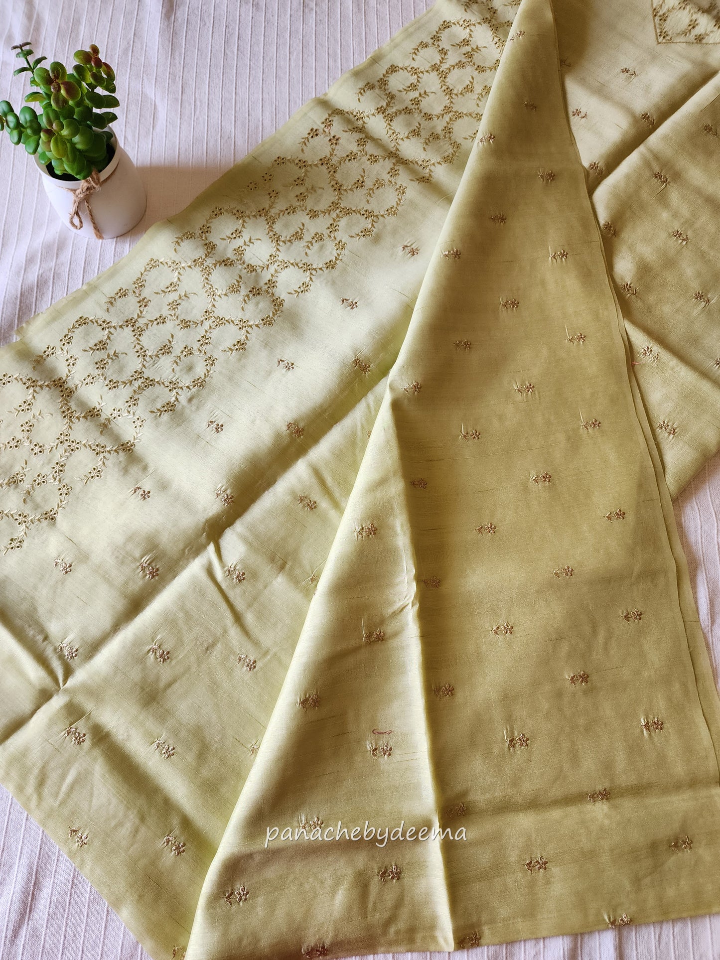 Semi raw silk designer saree with intricate cut work borders and embroidery | Lemon yellow | DY10