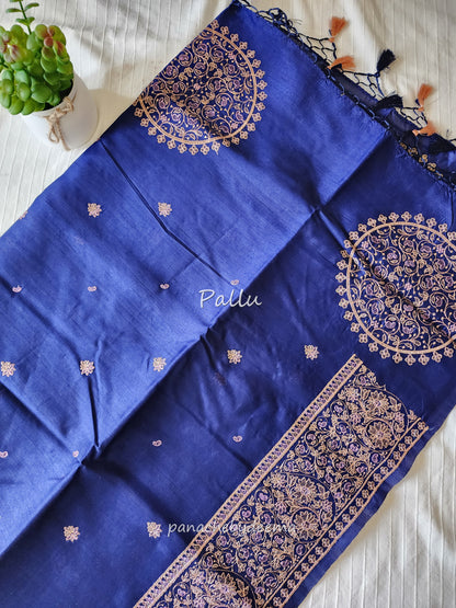Matka silk designer saree with heavy embroidery | Dark Blue | MT8