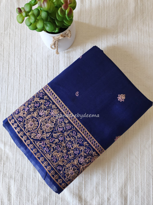 Matka silk designer saree with heavy embroidery | Dark Blue | MT8