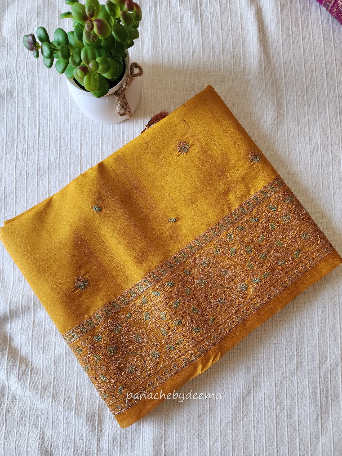 Matka silk designer saree with heavy embroidery | Mustard yelow | MT7