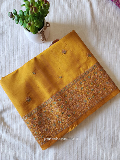 Matka silk designer saree with heavy embroidery | Mustard yelow | MT7