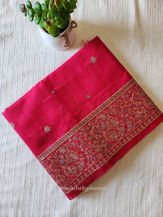 Matka silk designer saree with heavy embroidery | Rani pink | MT5