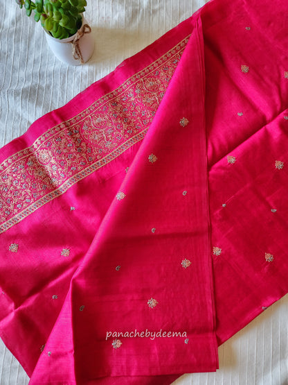 Matka silk designer saree with heavy embroidery | Rani pink | MT5