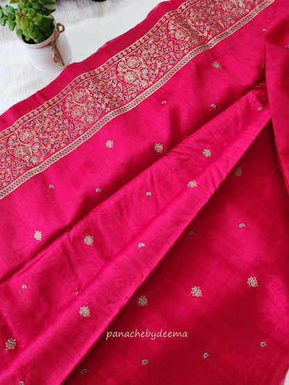 Matka silk designer saree with heavy embroidery | Rani pink | MT5