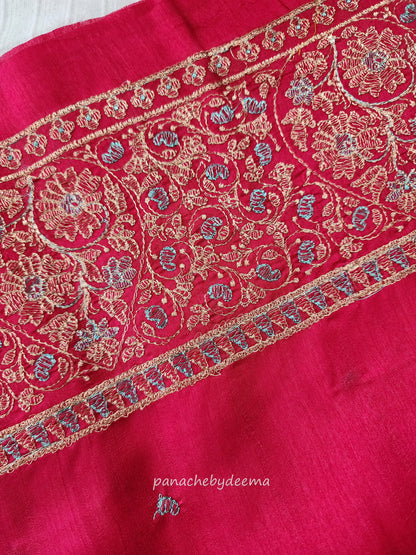 Matka silk designer saree with heavy embroidery | Rani pink | MT5