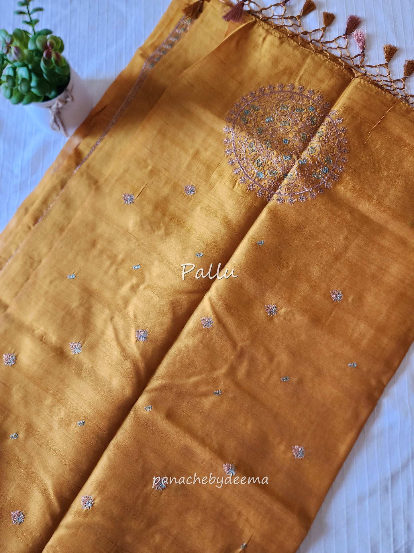 Matka silk designer saree with heavy embroidery | Mustard yelow | MT7