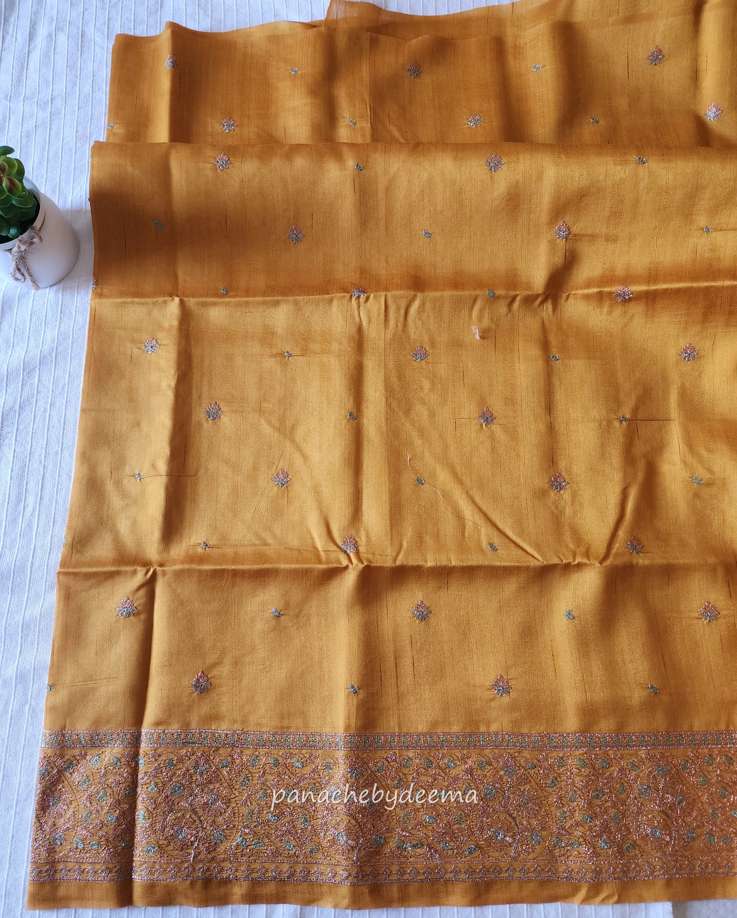Matka silk designer saree with heavy embroidery | Mustard yelow | MT7