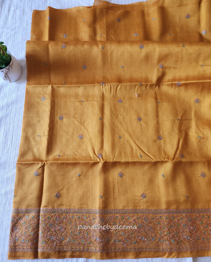 Matka silk designer saree with heavy embroidery | Mustard yelow | MT7