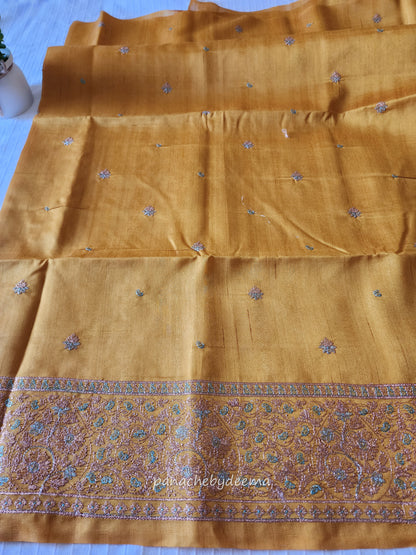 Matka silk designer saree with heavy embroidery | Mustard yelow | MT7