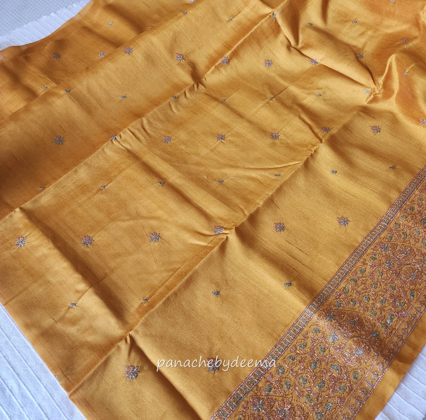 Matka silk designer saree with heavy embroidery | Mustard yelow | MT7