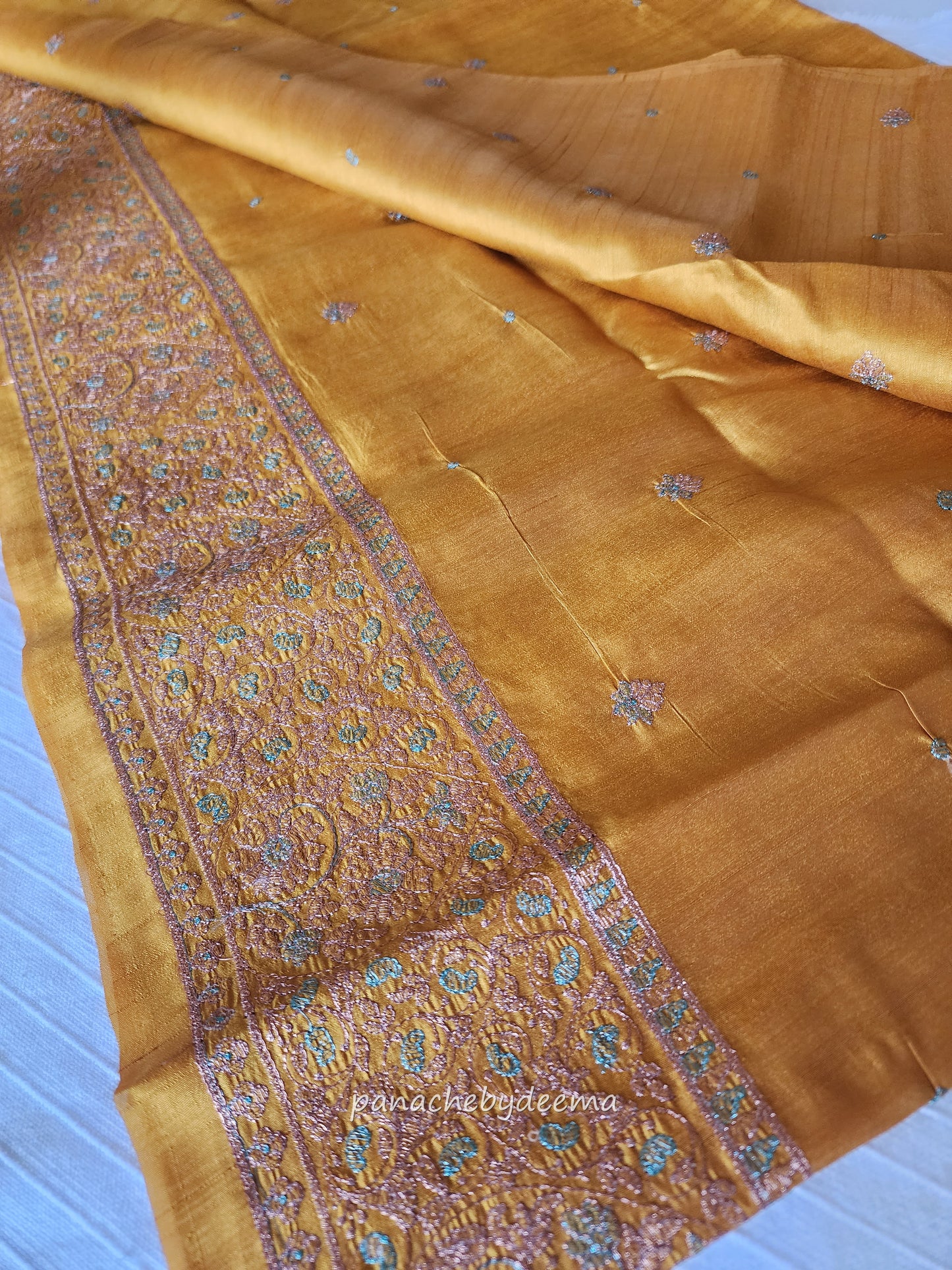 Matka silk designer saree with heavy embroidery | Mustard yelow | MT7