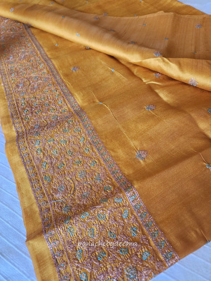 Matka silk designer saree with heavy embroidery | Mustard yelow | MT7