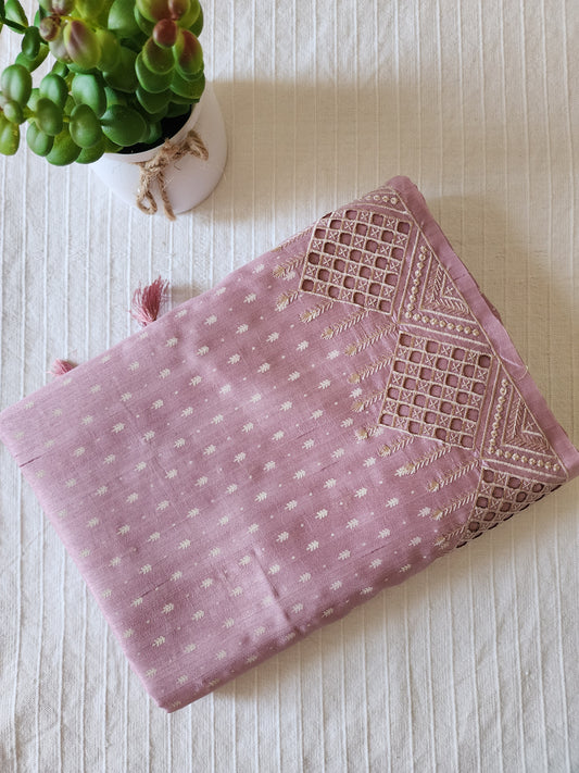 Beautiful semi tussar saree cut work border | Pastel pink | CT100