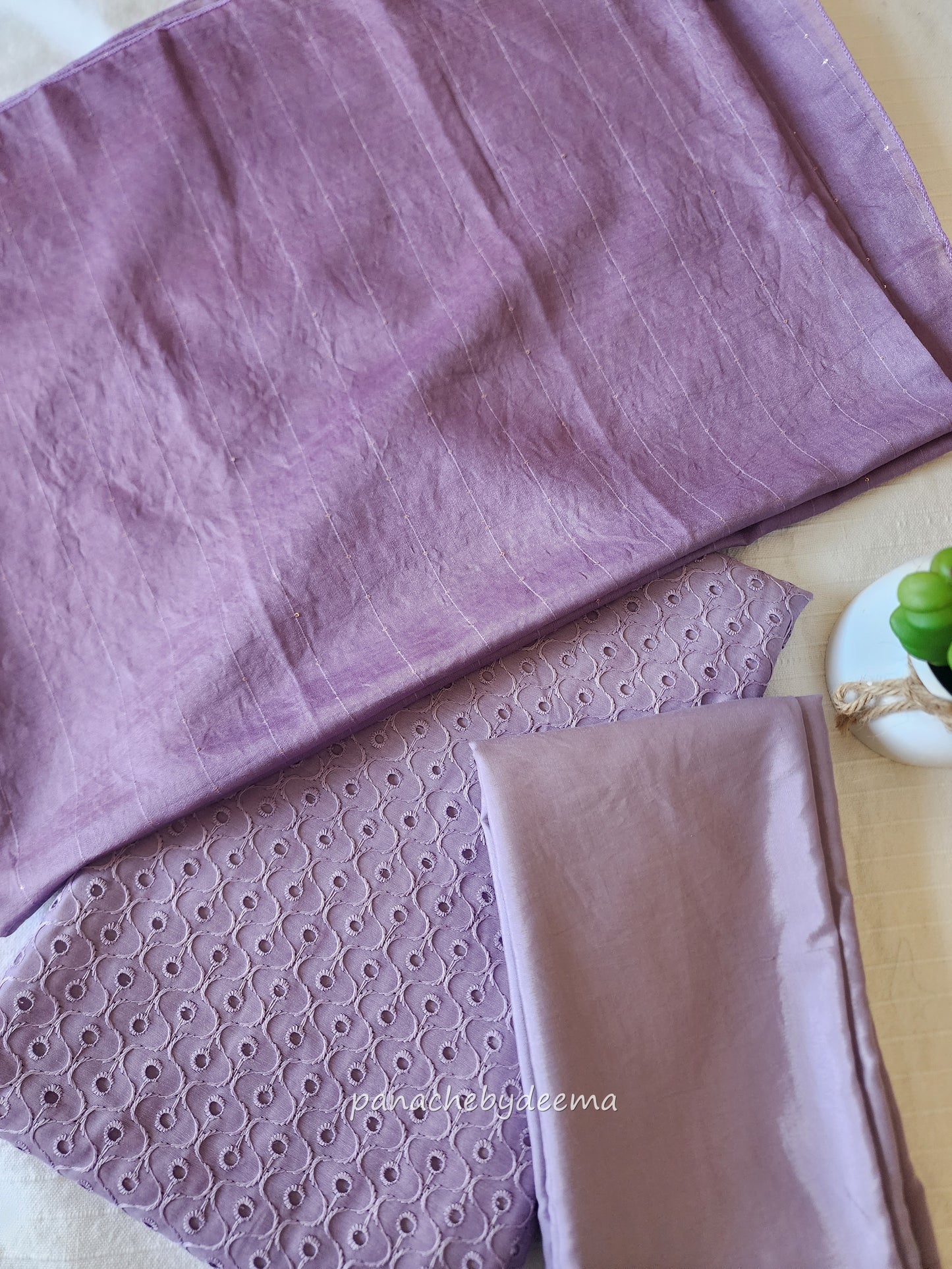 Semi raw silk hakoba material unstitched salwar set | Lavender | H1