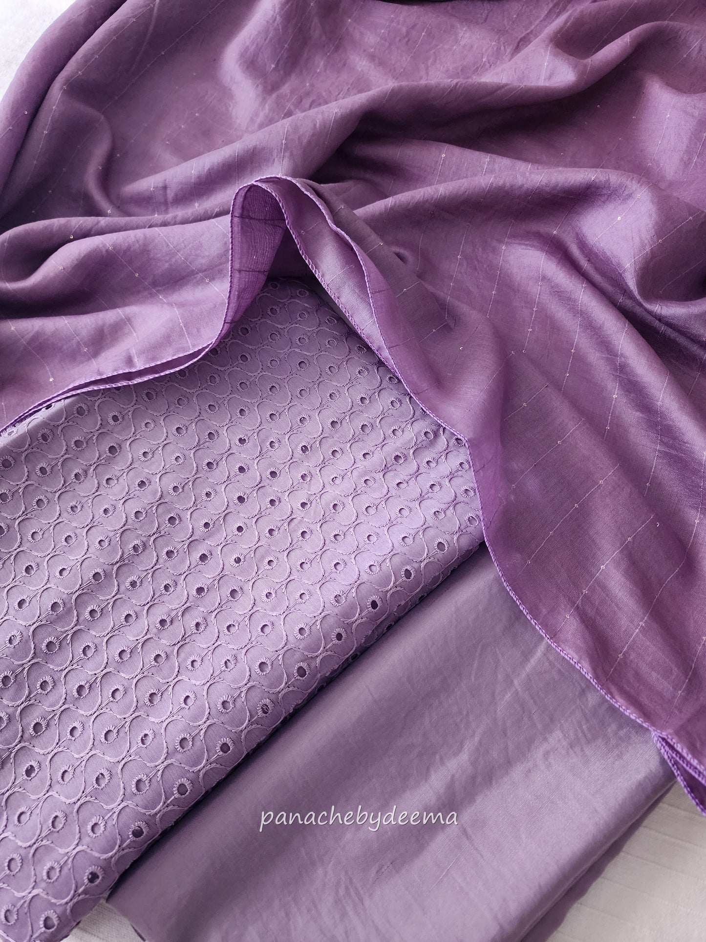 Semi raw silk hakoba material unstitched salwar set | Lavender | H1