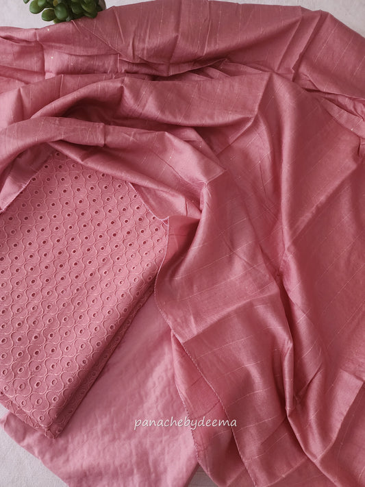 Semi raw silk hakoba material unstitched salwar set | Peachy pink | H3