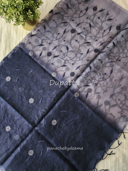Phulkari Net Kota salwar set with cut work design on yoke and embroidery all over | Dark Navy blue | CTS2