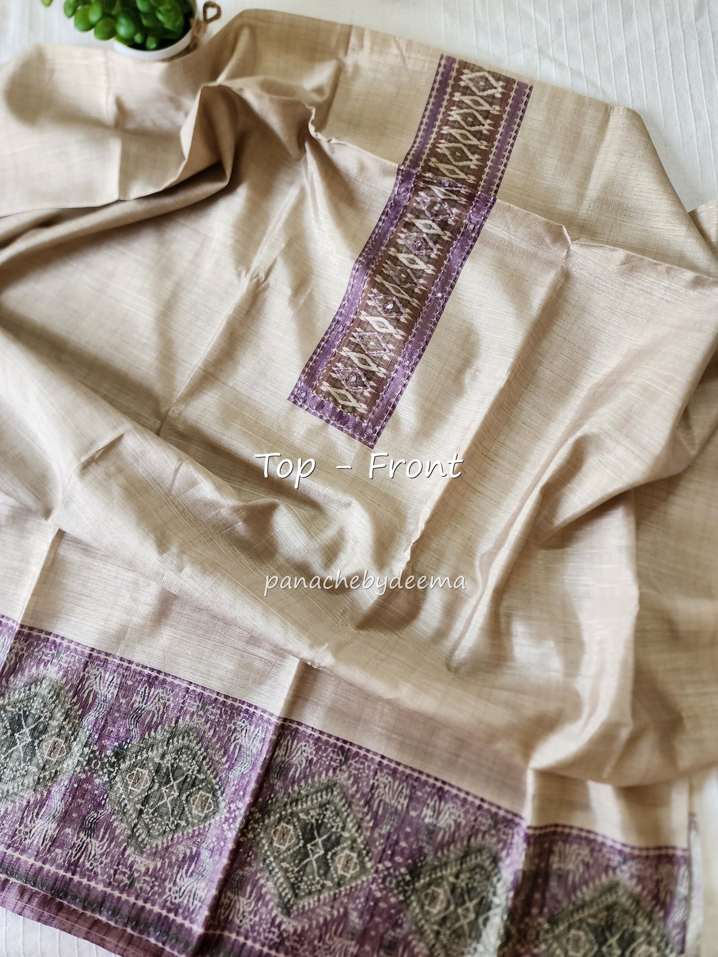 Semi silk unstitched salwar set | Ligt brown with purple bottom  | B1