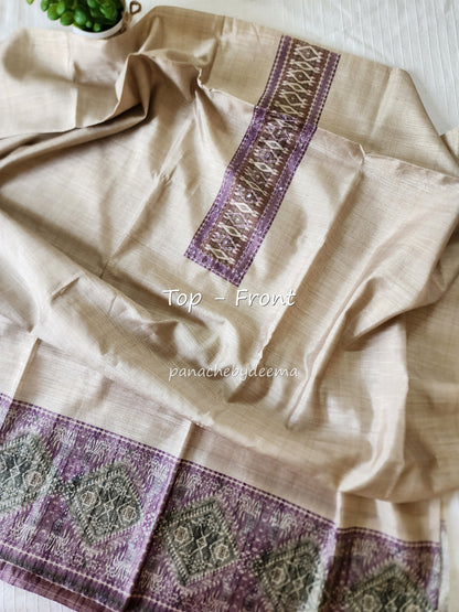 Semi silk unstitched salwar set | Ligt brown with purple bottom  | B1