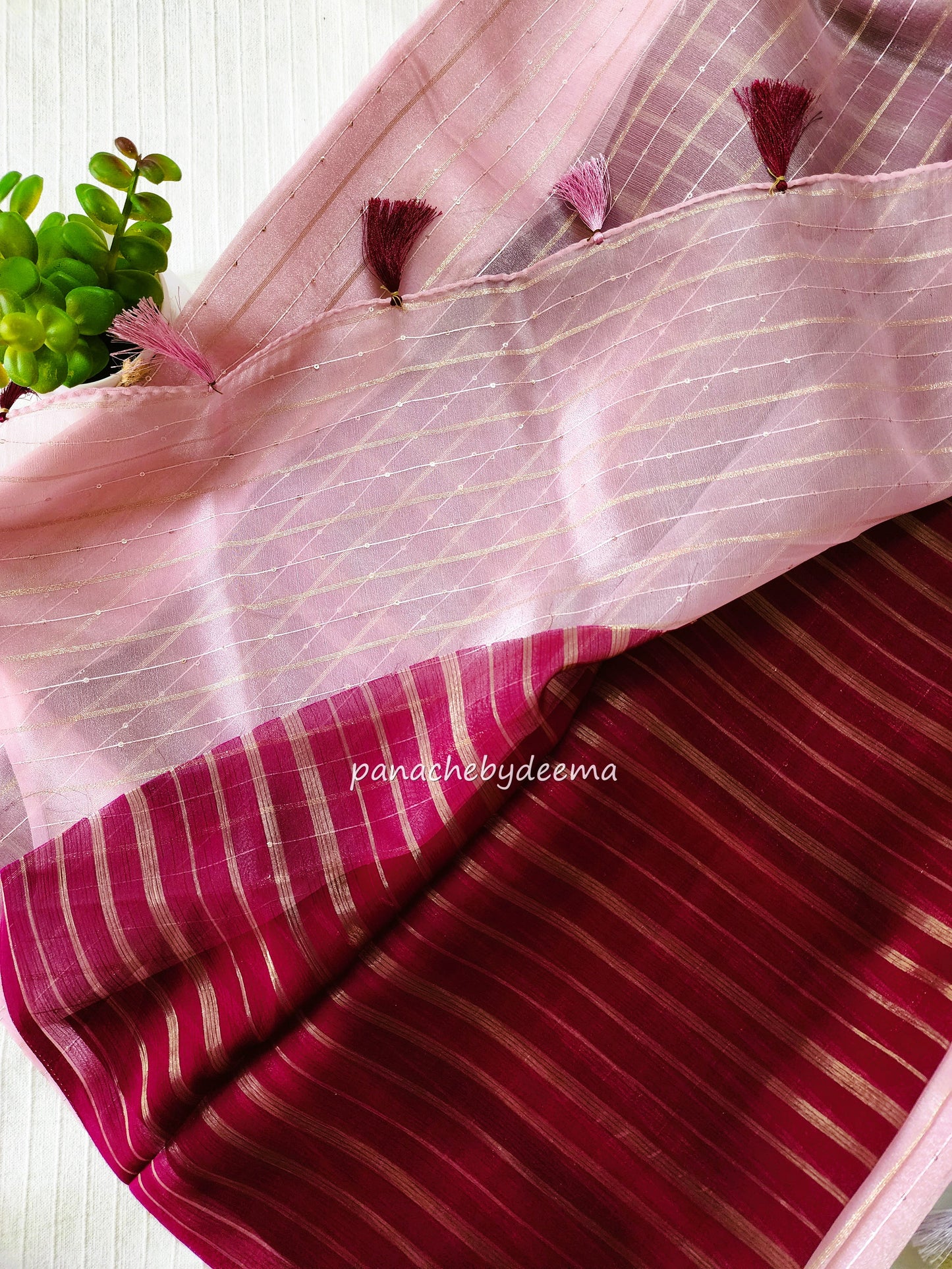 Tissue organza saree with sequins | pink | T1