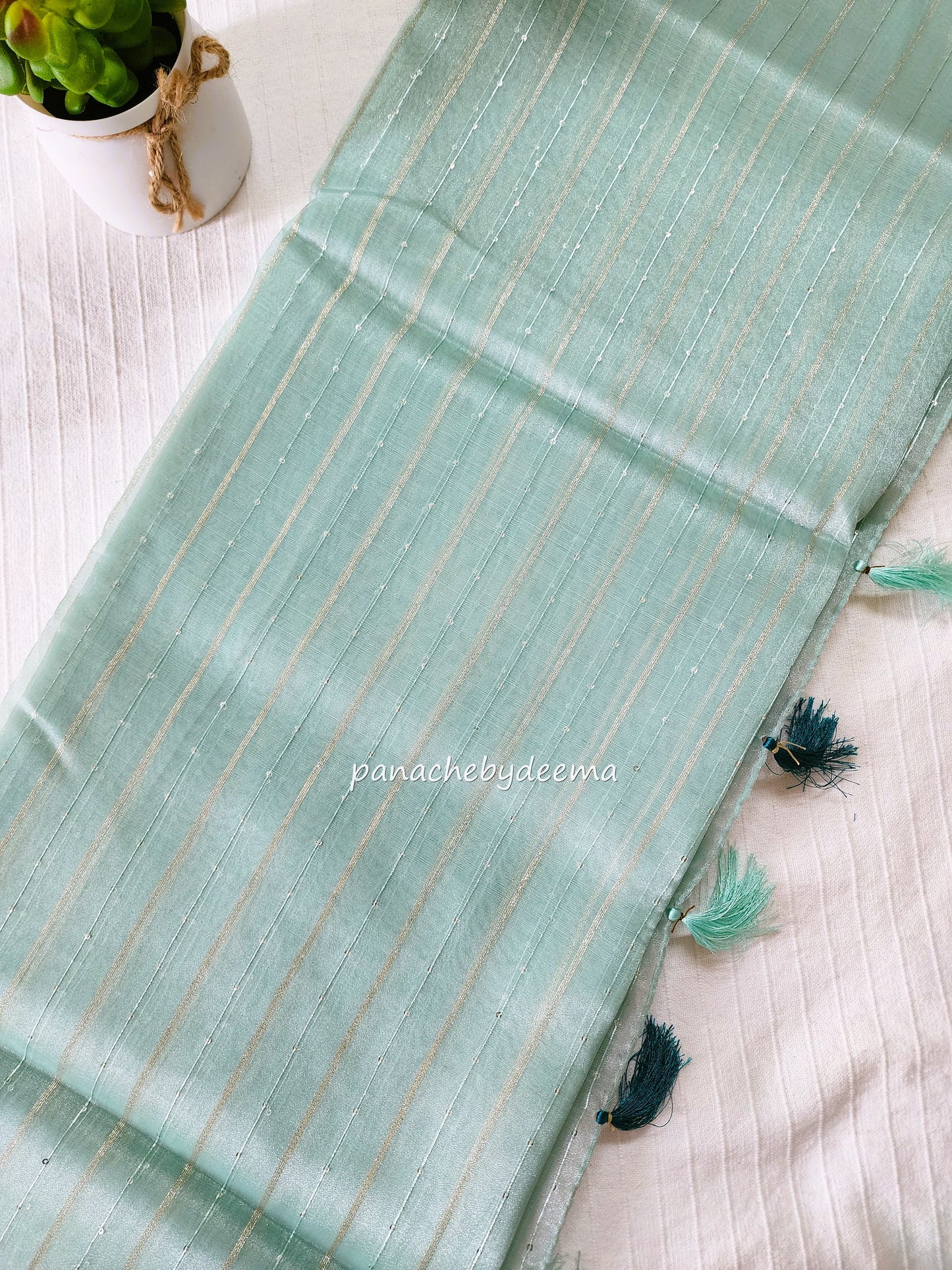 Tissue organza saree with sequins | Light rama green | T5