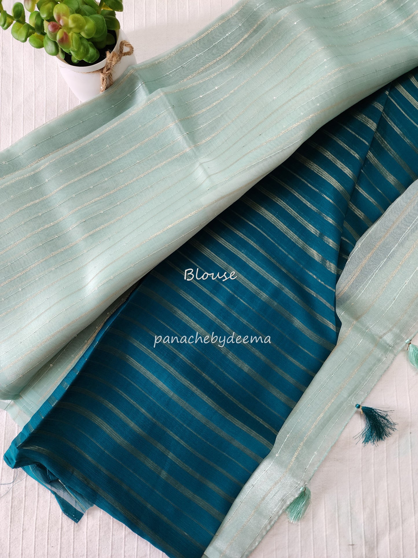 Tissue organza saree with sequins | Light rama green | T5