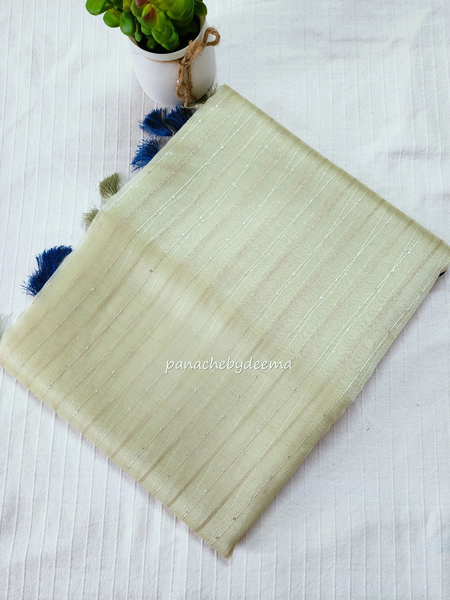 Tissue organza saree with sequins | Greenish yellow | T2