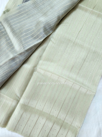 Tissue organza saree with sequins | Greenish yellow | T2