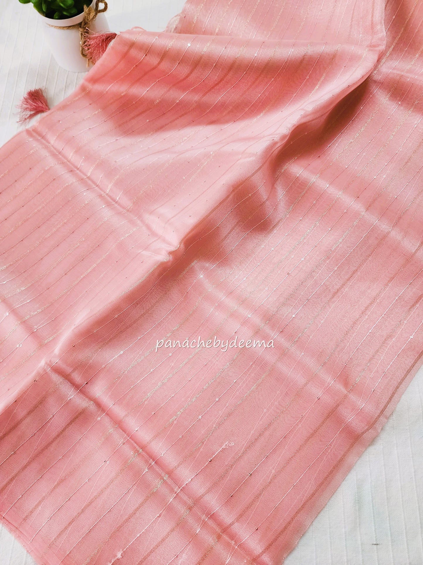 Tissue organza saree with sequins | Peachy pink| T4