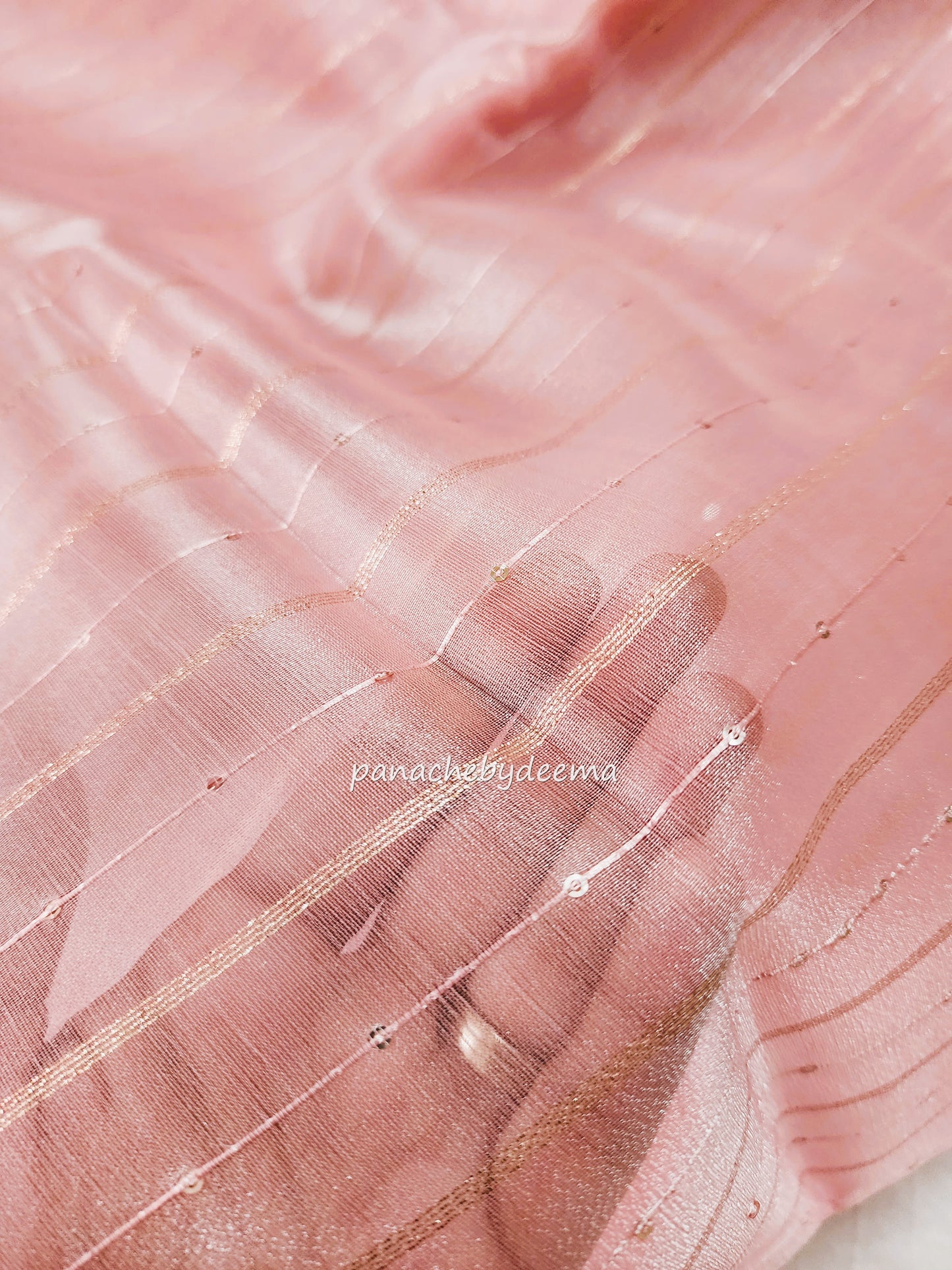 Tissue organza saree with sequins | Peachy pink| T4