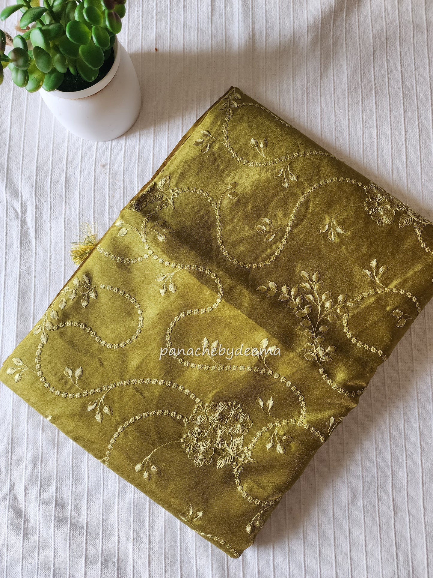 Art silk saree with embroidery | Yellowish green | A2