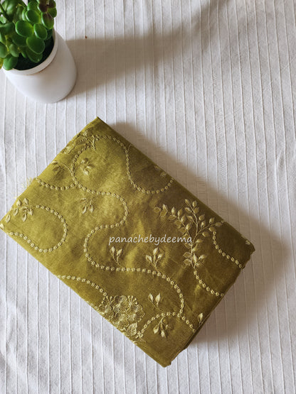 Art silk saree with embroidery | Yellowish green | A2